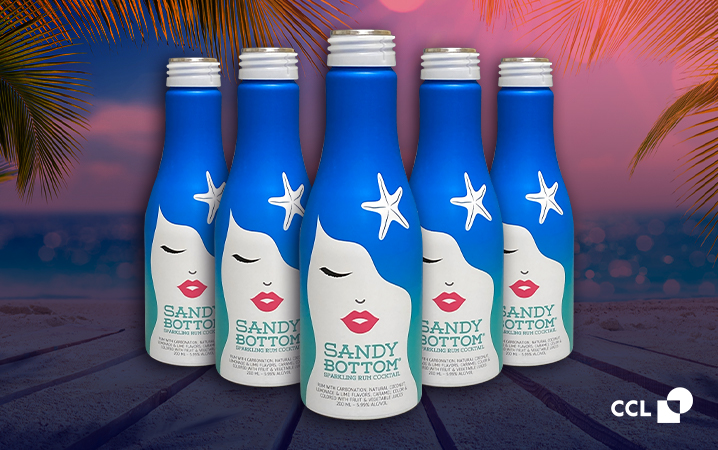 The Sandy Bottom® Cocktail Drink “Keeps Summer Alive” in Aluminum Bottles